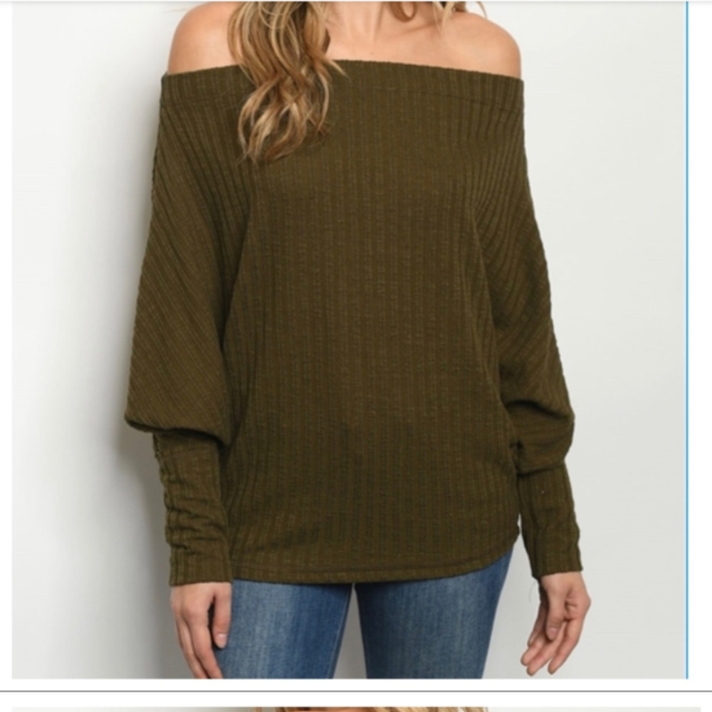Olive Off-Shoulder Women’s knit top